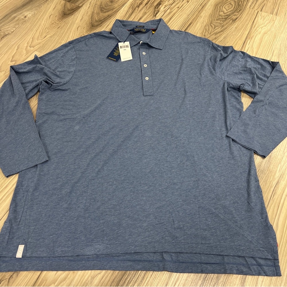 Polo Golf Ralph Lauren Stretch Lisle Long Sleeve Polo Shirt Blue Mens XXL $125